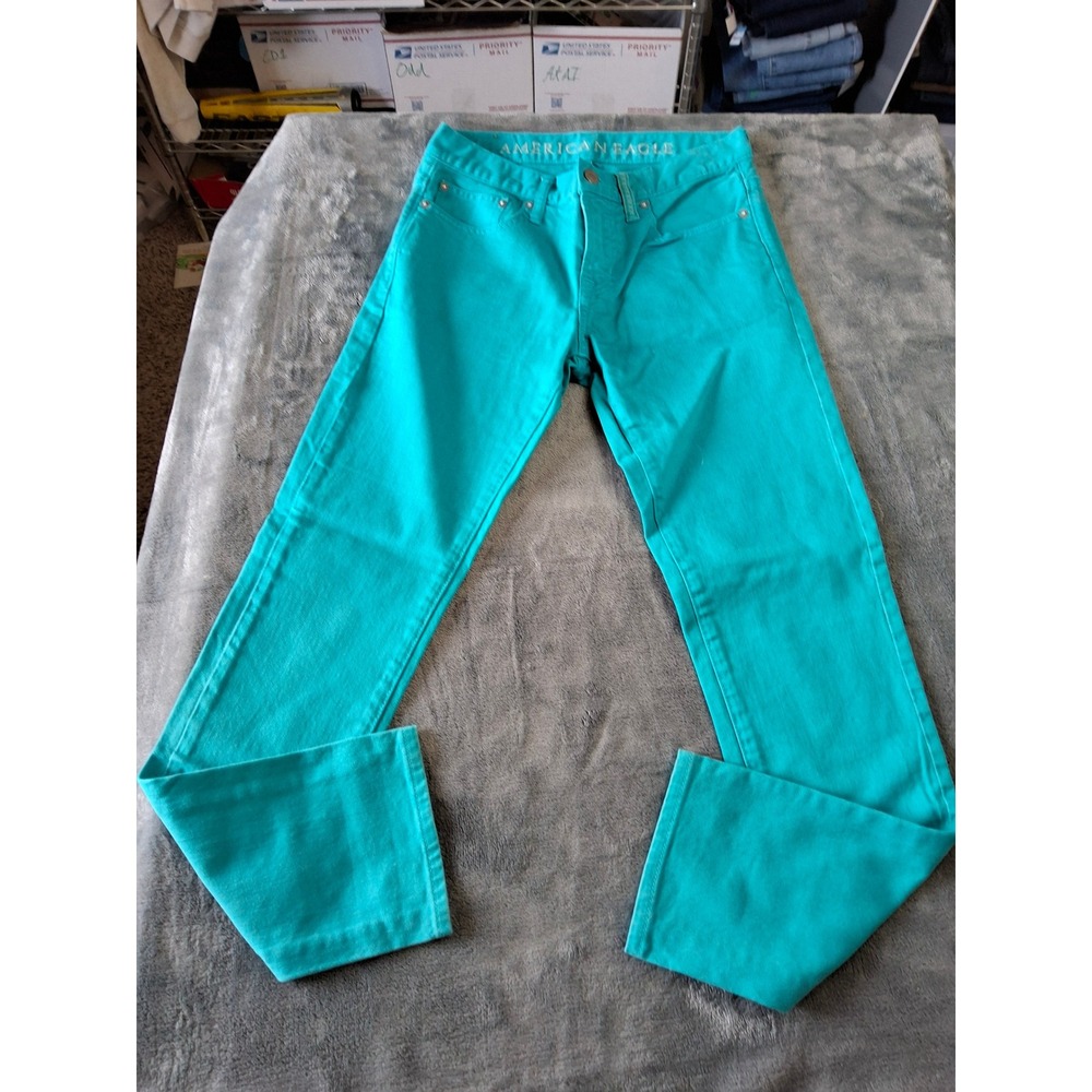 American‎ Eagle Outfitters Womens Teal Green Skinny Jeans Stretch Denim Size 29